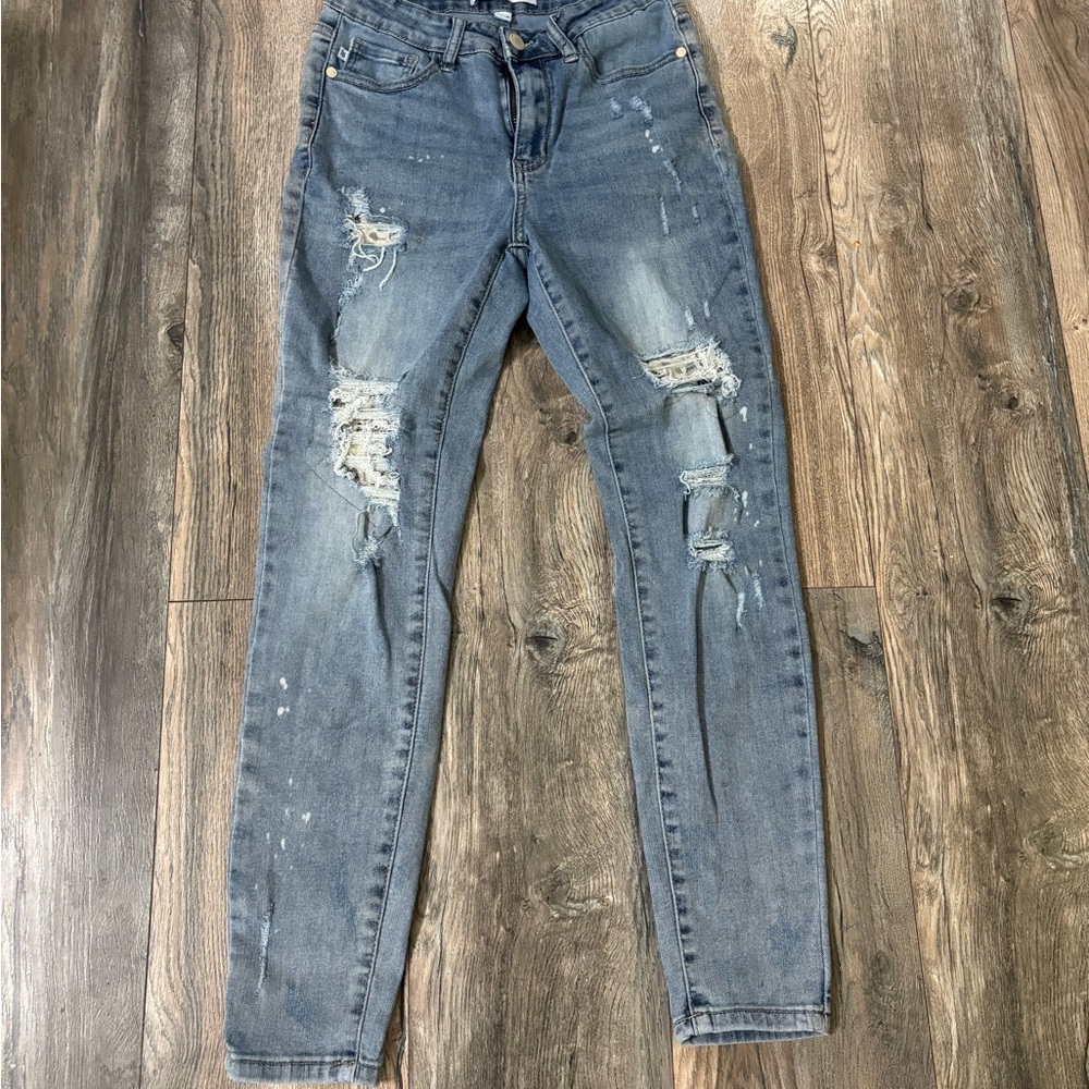 Judy Blue Jeans Womens 3/26 Denim Skinny Lace Peekaboo Distressed Stretch Ankle